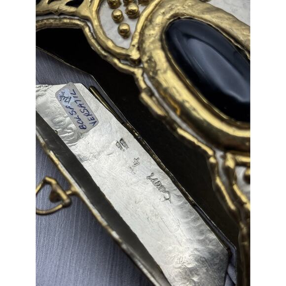 Vtg Exart Handmade Signed Handbag Metal Cabochon Stone Shoulder Purse - Picture 4 of 4